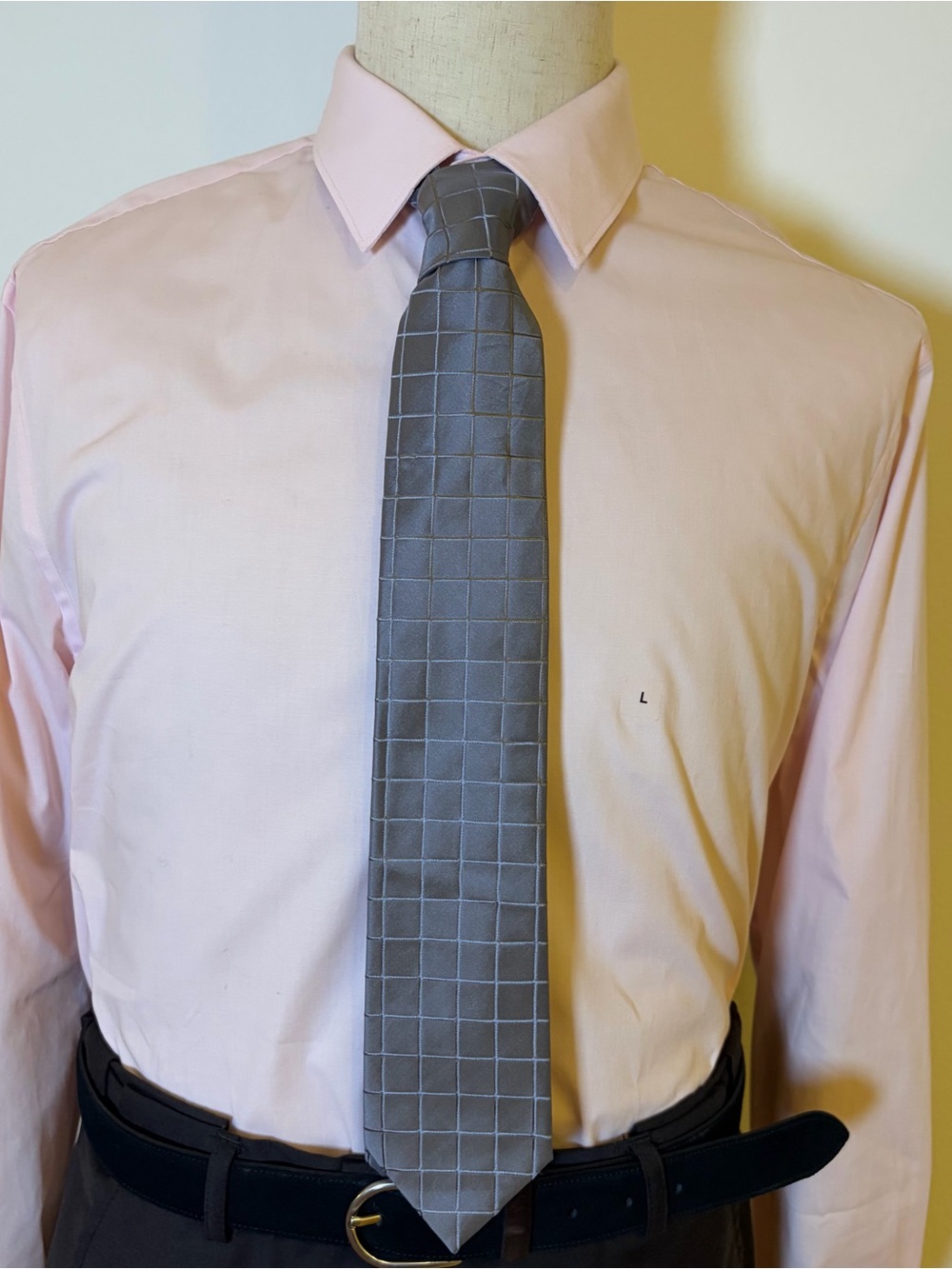 Calvin Klein Men's Silk Tie Gray Grid Pattern Slim 2.8"